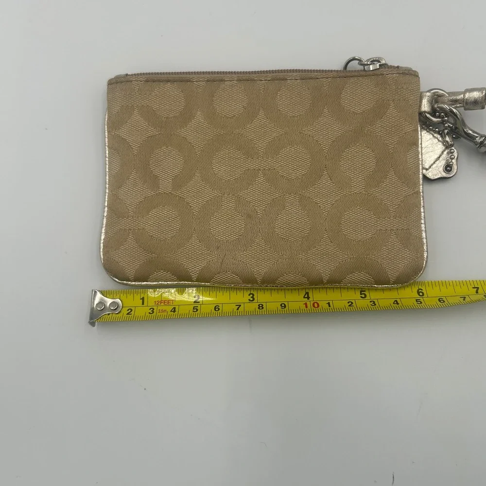 Coach Wristlet Womens OS Tan Metallic Signature Jacquard Zip Pouch